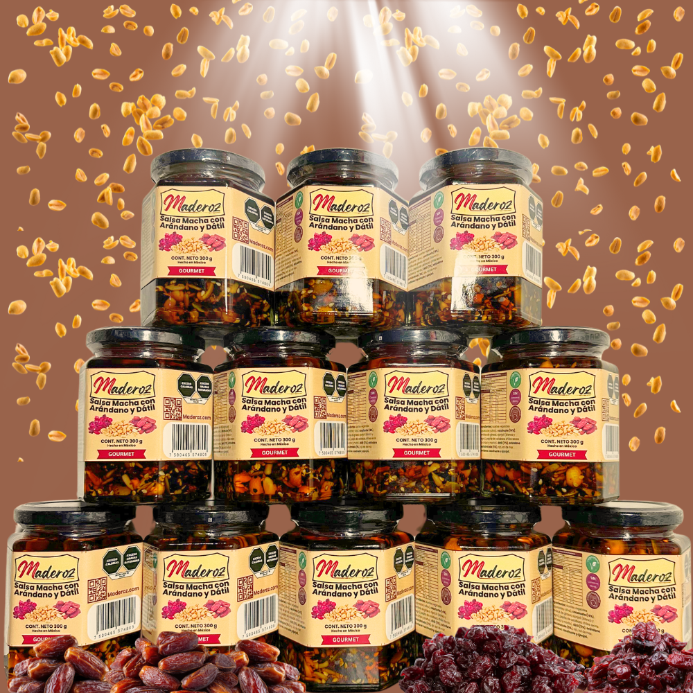 Caja 12pz de Salsa Macha Gourmet con Arándano y Dátil